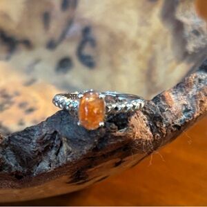 925 Silver Ring with Amber Gemstone Adjustable